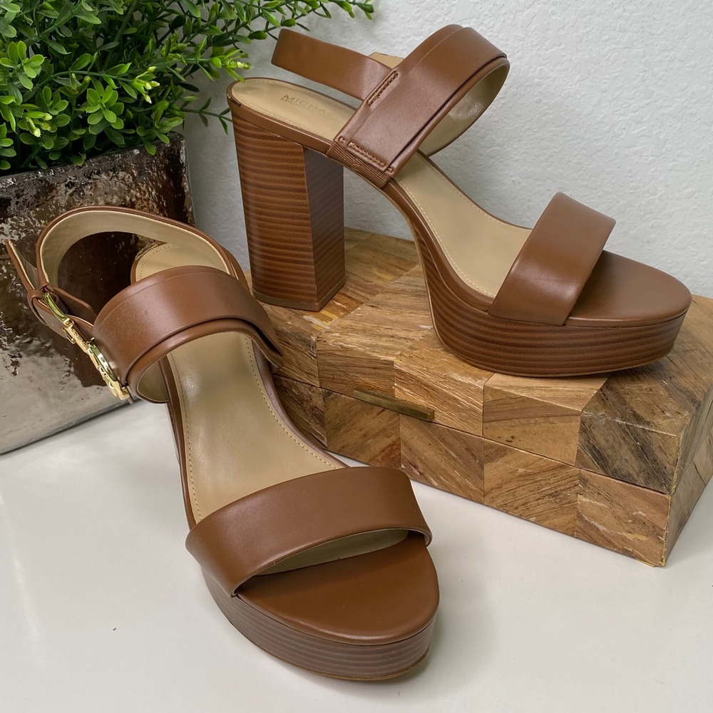 Michael Kors Carmen‎ Platform Heels Women's Size 10M Brown Ankle Strap Sandals